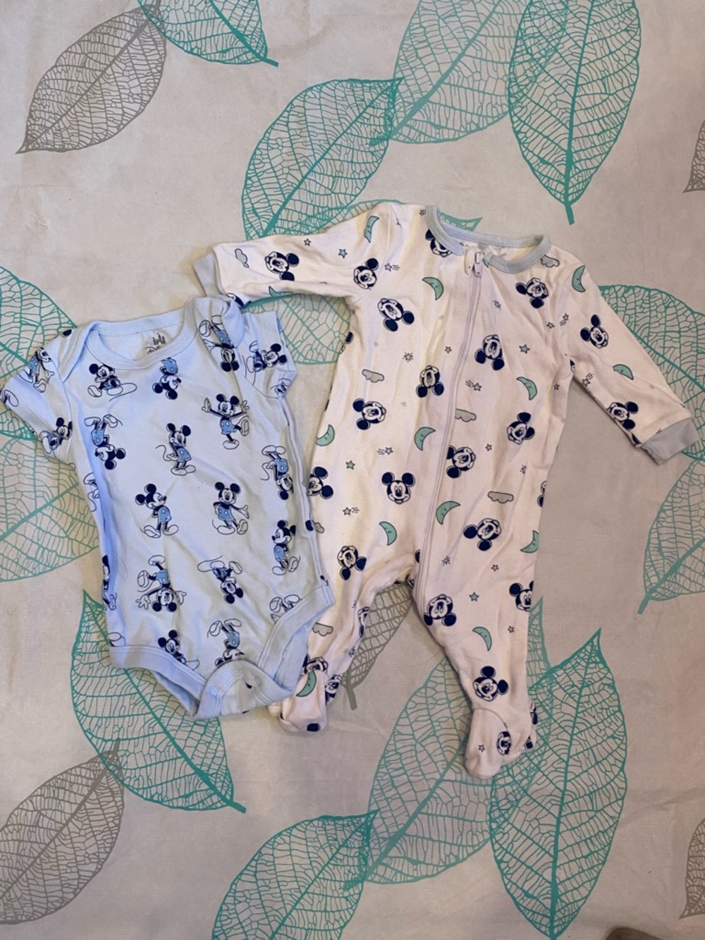 Disney Baby Blue and White Mickey Mouse One-Piece Set